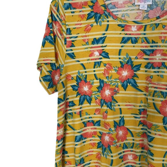 Lularoe Uneven Hem Yellow Floral Short Sleeve Swing Style T-Shirt Dress Size M - Picture 8 of 10